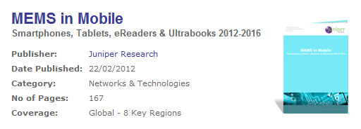 Juniper Research: Various sensors to generate more than $6 billion in mobile revenues by 2016