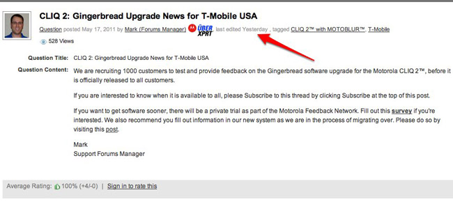 Motorola Cliq 2 to get Gingerbread update