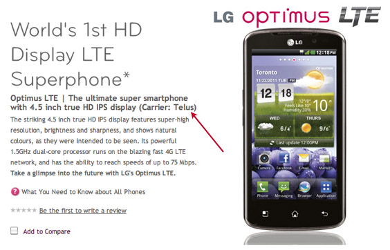 TELUS to get the LG Optimus LTE, too