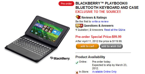 BlackBerry PlayBook Keyboard case now available for pre-ordering, shipping by March 23rd