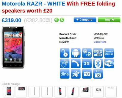 White Motorola RAZR finally available in the UK