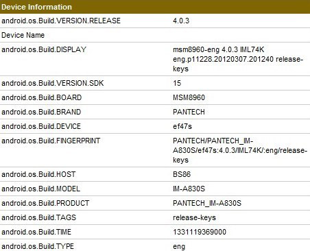 Korea bound Pantech IM-A830S rocks 720p screen, Snapdragon S4, Ice Cream Sandwich