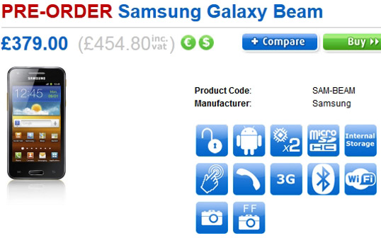 Samsung Galaxy Beam coming soon to the UK