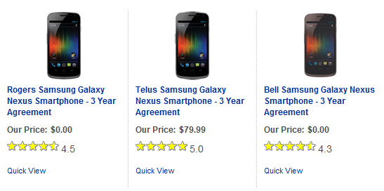 Canada: Samsung Galaxy Nexus now available for free on a three-year contract