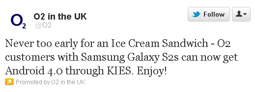 O2's Samsung Galaxy S II gets Android 4.0 update, too