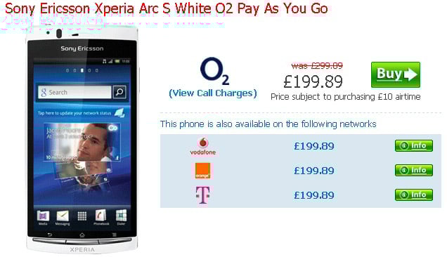 Sony Ericson Xperia Arc S now just 199.89 GBP on PAYG