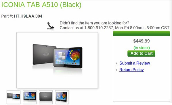Acer Iconia Tab A510 Olympic Game Edition now selling for $449.99