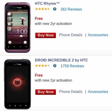Verizon's HTC Droid Incredible 2, HTC Rhyme now free (with a contract)
