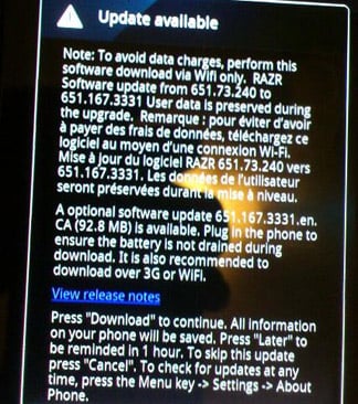 Rogers & Fido Motorola RAZR gets Android 2.3.6 update