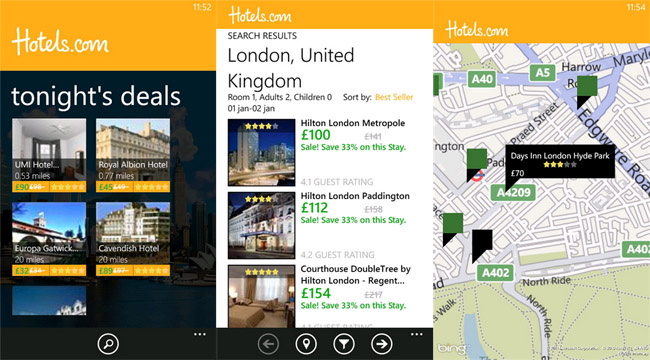 Hotels.com launches Windows Phone app