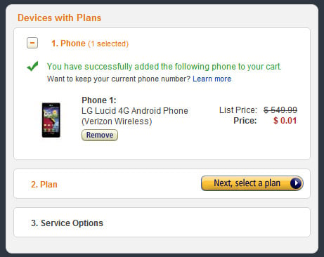 Verizon's LG Lucid 4G offered for a single cent on Amazon Wireless both for new and upgrading customers