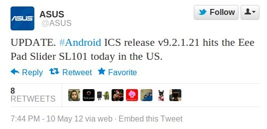 Asus Eee Pad Slider gets its service of Ice Cream Sandwich in the U.S.