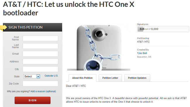 Sign a petition to force AT&T and HTC to unlock One X bootloader