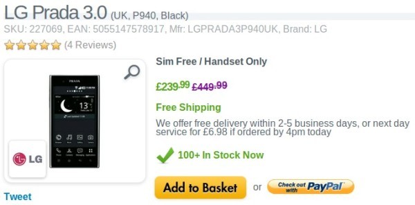 LG Prada 3.0 down to 239.99 GBP