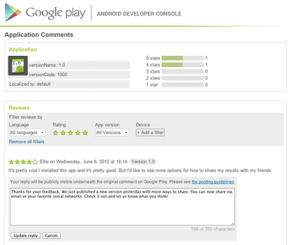 Select developers now able to reply to Google Play comments