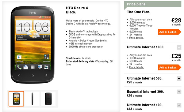 Three UK starts selling HTC Desire C for 149 GBP on PAYG