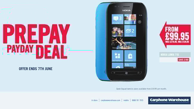 UK: Nokia Lumia 710 now available for just 99 GBP on PAYG