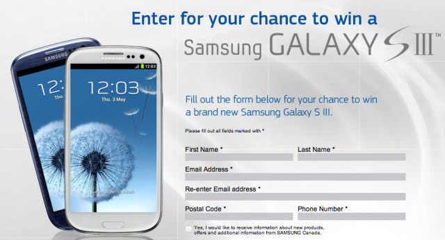 Canada: Samsung giving away 3 Galaxy S III smartphones