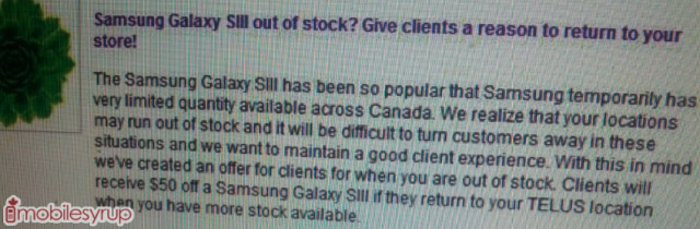 TELUS offering a $50 credit to users who aren't able to buy Galaxy S III immediately