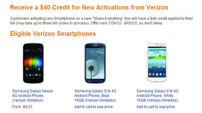 Amazon offers $40 credit for new Share Everything activations from Verizon