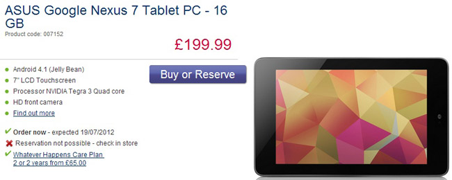 Dixons Group to start selling Nexus 7 on July 19; Carphone Warehouse to get it, too