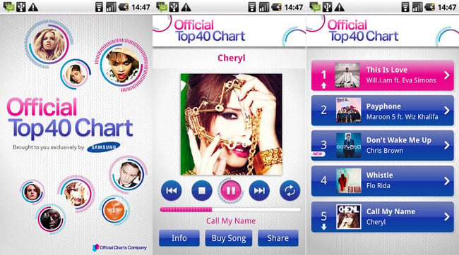 Samsung launches The Official Top 40 Chart app in Google Play