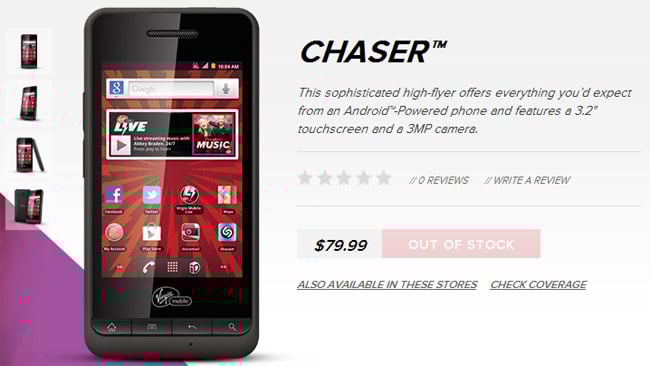 ZTE Chaser now live and out of stock at Virgin Mobile's website