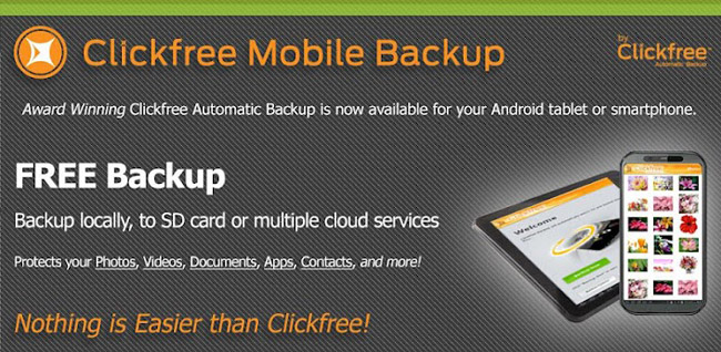 Clickfree automatically backs up your Android phone to an SD card or cloud