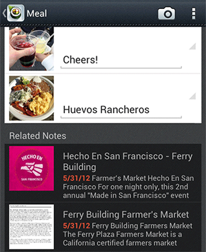 Evernote Food update with Facebook timeline sharing, shortened URLs in Twitter and better related notes
