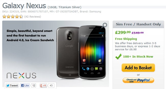 UK: Unlocked Galaxy Nexus drops to 299 GBP
