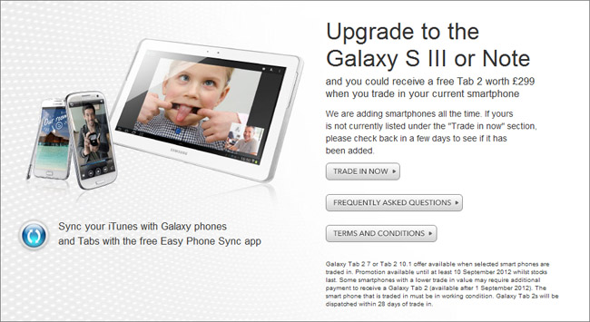 Samsung UK offers free Galaxy Tab 2 to Galaxy S III and Galaxy Note users who trade in their Galaxy S II or iPhone 4/4S