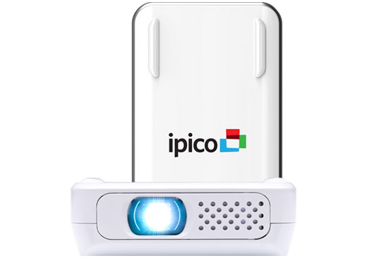 ipico hand-held projector attaches to the iPhone and iPod Touch with a unique pop-up connector