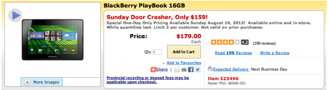 Canada: 16GB Wi-Fi BlackBerry PlayBook available for $159 at Staples tomorrow