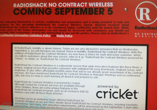 RadioShack No Contract Wireless to launch in September 5th?