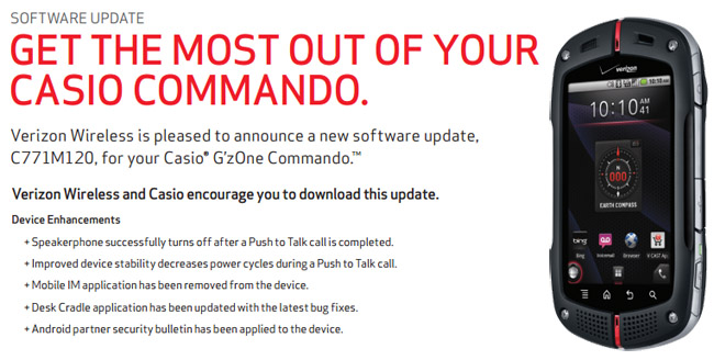 Verizon's Casio G'zOne Commando getting a bug-fixing update