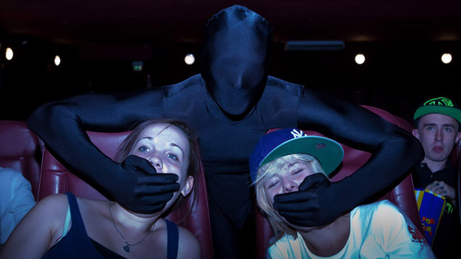 Ninjas stopping mobile phone use during films at a London cinema
