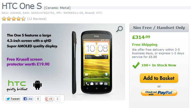 HTC One S now just 314.99 GBP unlocked