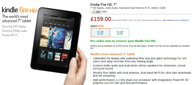 Kindle Fire and Kindle Fire HD now available for pre-ordering in the UK