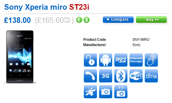 Sony Xperia Miro now available in the UK