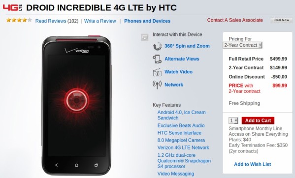 HTC Droid Incredible 4G LTE now $50 cheaper at Verizon, even more affordable at Amazon and Wirefly