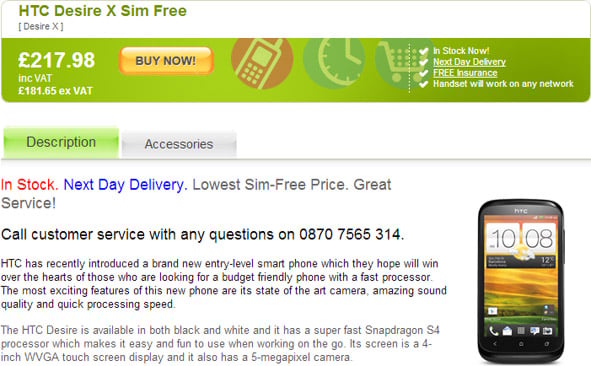 UK: HTC Desire X now available for 218 GBP