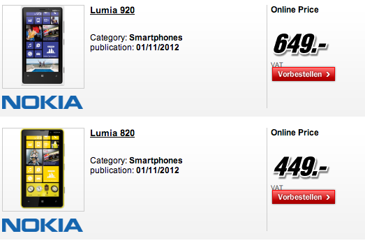 Nokia Lumia 820, 920 hitting Germany on November 1st