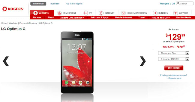 Rogers' LG Optimus G coming in early November