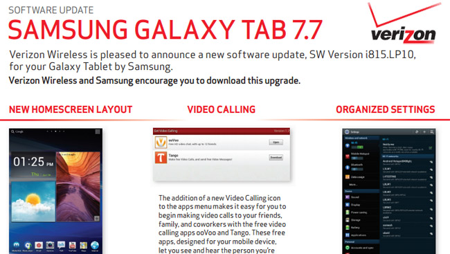 Verizon's Samsung Galaxy Tab 7.7 getting Ice Cream Sandwich update