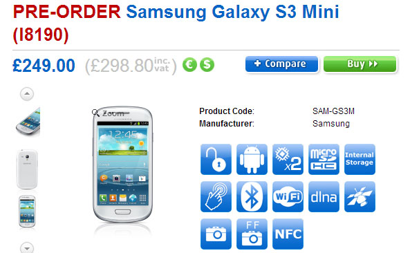 Samsung Galaxy S III Mini available for pre-order for 298.80 GBP