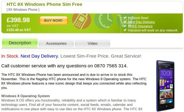 Unlocked Windows Phone 8X by HTC now available for some 400 GBP
