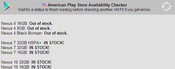 Web-based tool quickly checks whether Nexus 4, 7 and 10 are in stock in your country