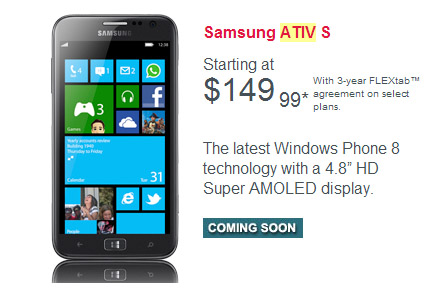 Canada's Rogers to sell the Samsung ATIV S for $149.99 on a 3-year contract