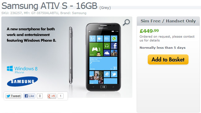 Samsung Ativ S now available in the UK for 449.99 GBP