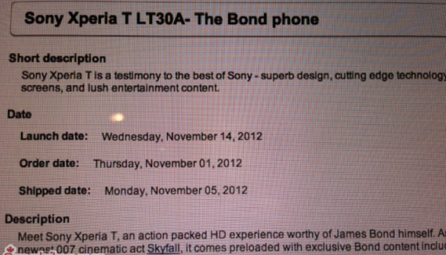 Sony Xperia T coming to Canada on November 14th